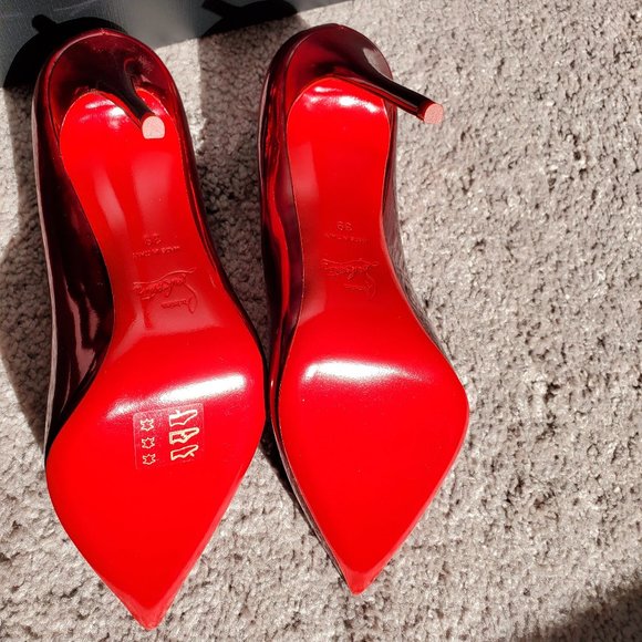 CHRISTIAN LOUBOUTIN Hot Chick 100 metallic patent red pumps 39 - Picture 12 of 16